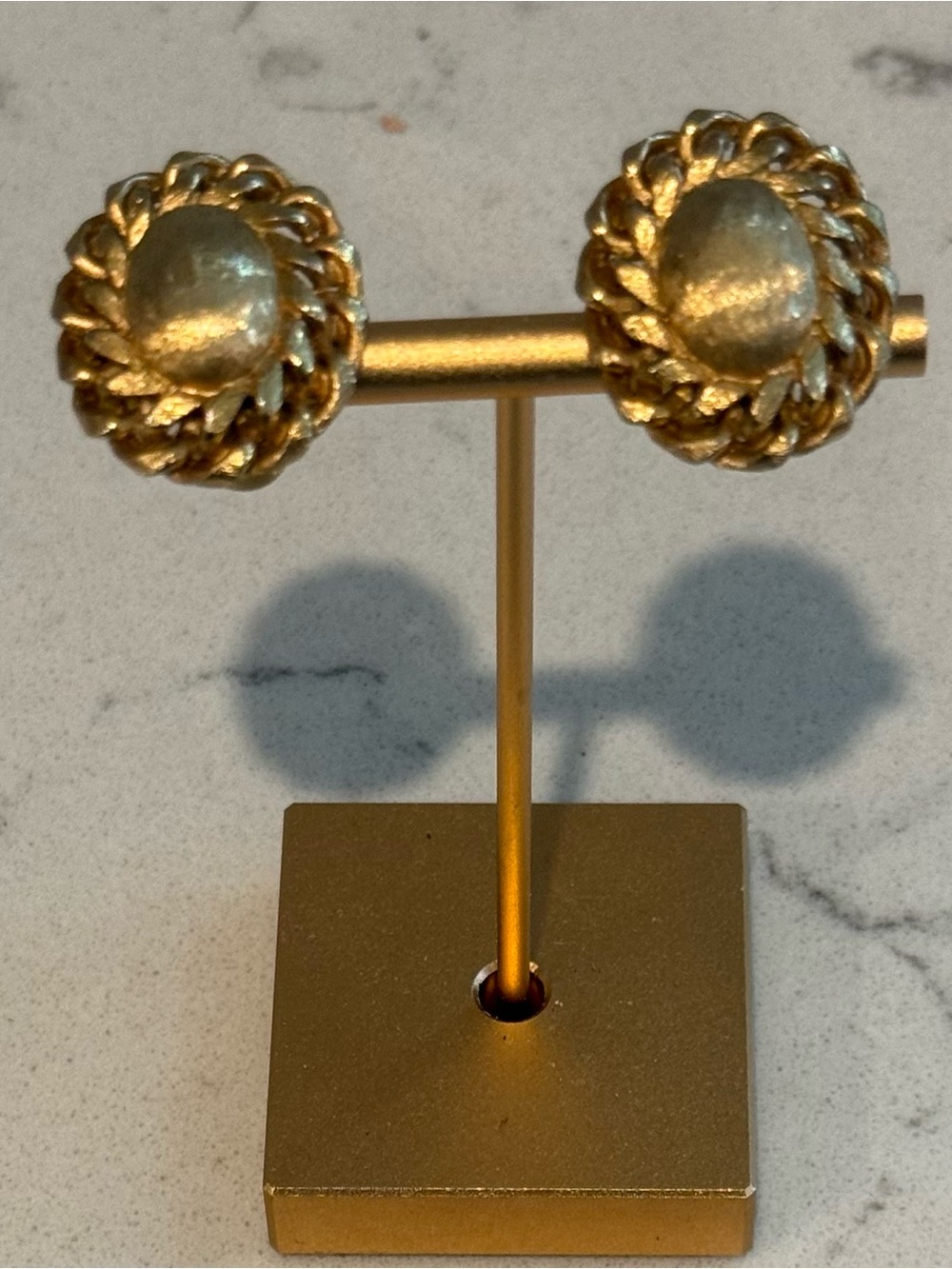 Vintage Monet Earrings Gold Tone Button Style Clip On